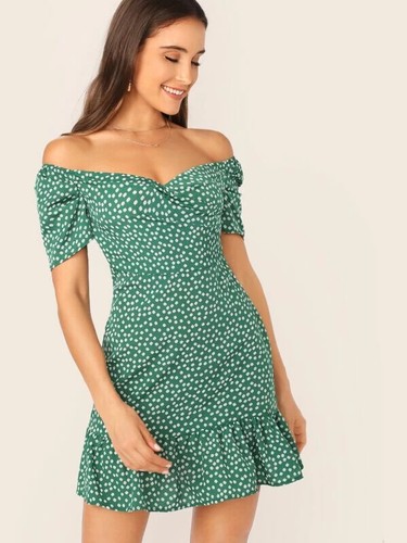 off shoulder ruffle hem dress