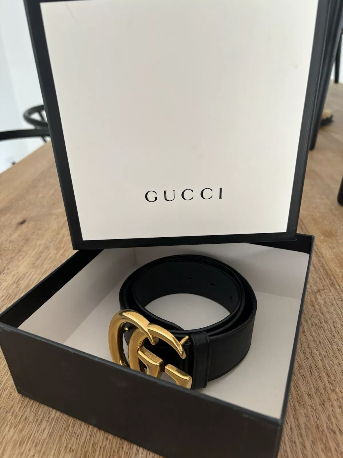 Gucci GG Marmont Wide Belt Black Gold Sz 75cm Fit 8 10 Aus