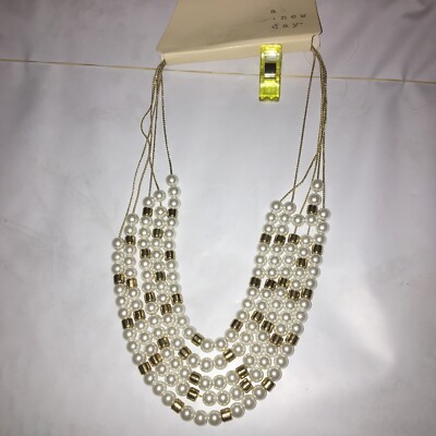 A New Day 5 Row Layered Faux Pearl & Gold Necklace