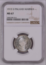 💎 1915 S Russia Finland 1 Markka NGC MS67 Superb Gem Brilliant Uncirculated
