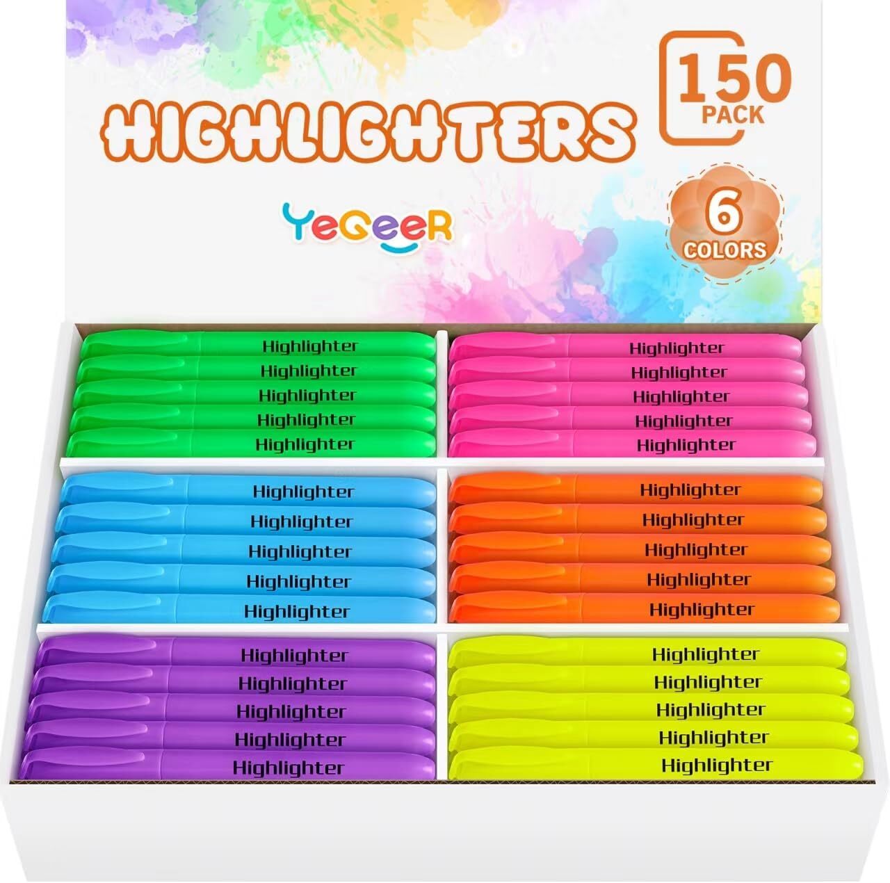 Highlighters Bulk, Chisel Tip Dry-Quickly Highlighter Markers, 150 Count-6 As...-image