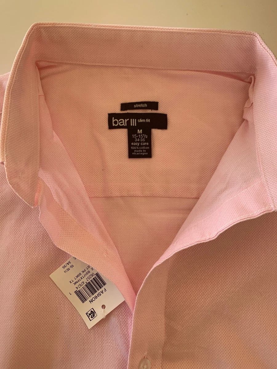 Bar III Slim Fit Wear Me Out Pink Dress Shirt Mens 15 15.5 34 35