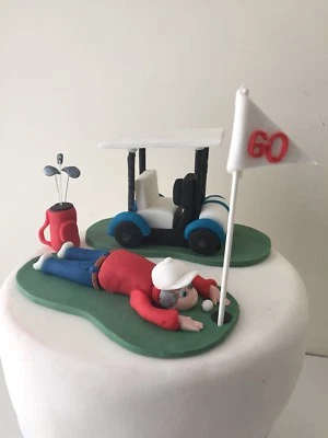 CAKE TOPPERS GALORE Edible fondant golfer golf buggy and golf bag with golf clubs. Cake Topper Decor