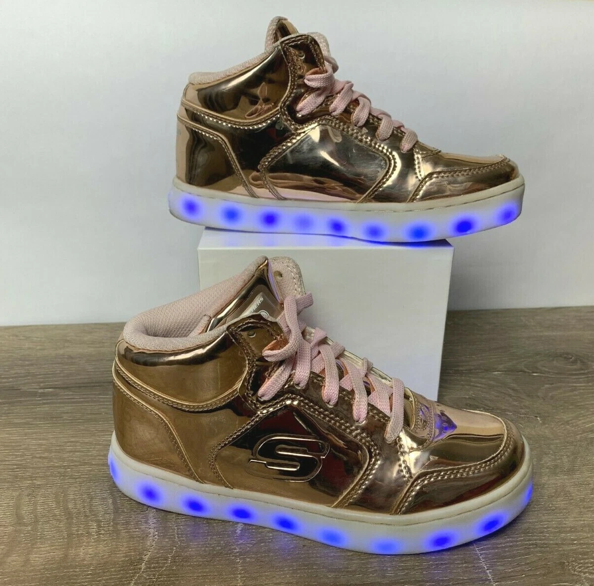 snorkel Bliv klar Engager Skechers Kids Energy Lights Sneakers Girls 2.5 Rose Gold High Top Glitzy  Glow | eBay