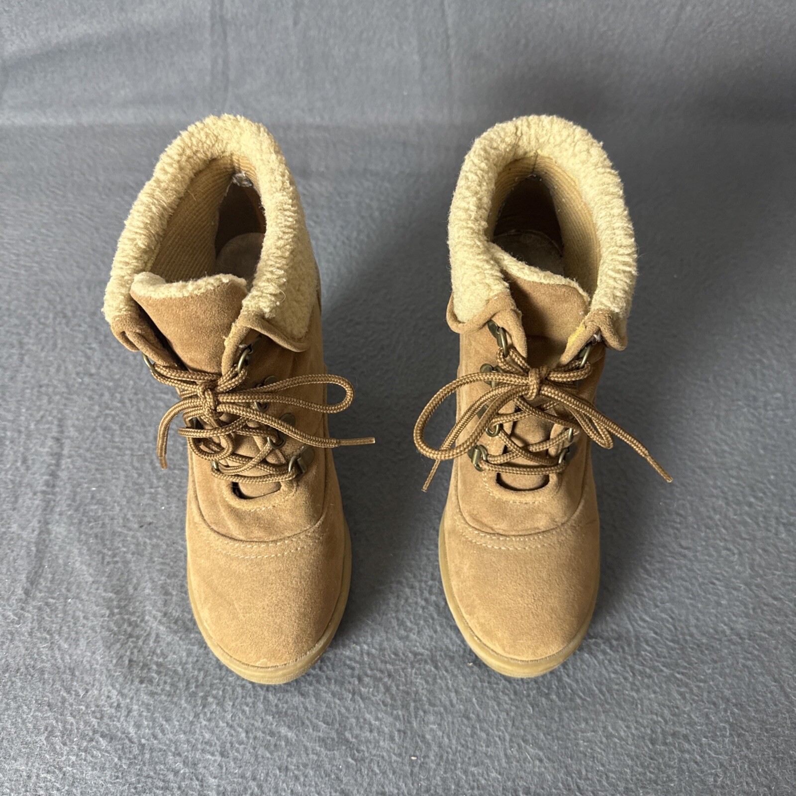 Mudd Women Fx Suede Sherpa Combat Ankle Boots Tan Size 7.0 M Y2K image 9