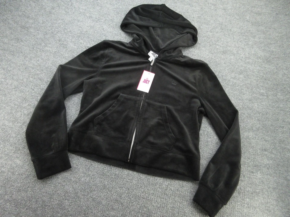 Suéter Juicy Couture para Mujer Grande Negro Terciopelo Cremallera Completa Sudadera con Capucha Pullover L NUEVO Foto 2 de 4