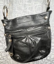 B Makowsky Black Pebbled Leather Black Magnet Pocket Zip Crossbody Bag