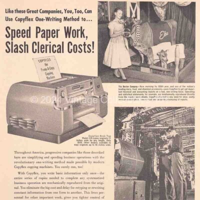 1957 Bruning Copyflex Copy Machine Desktop Model 110 Borden Elsie art vintage ad