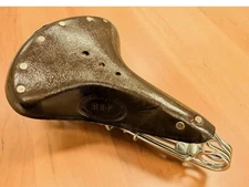 VINTAGE STYLE BROWN LEATHER HAIRPIN BIKE SADDLE CHROME STEEL  - SHIPS FREE USA