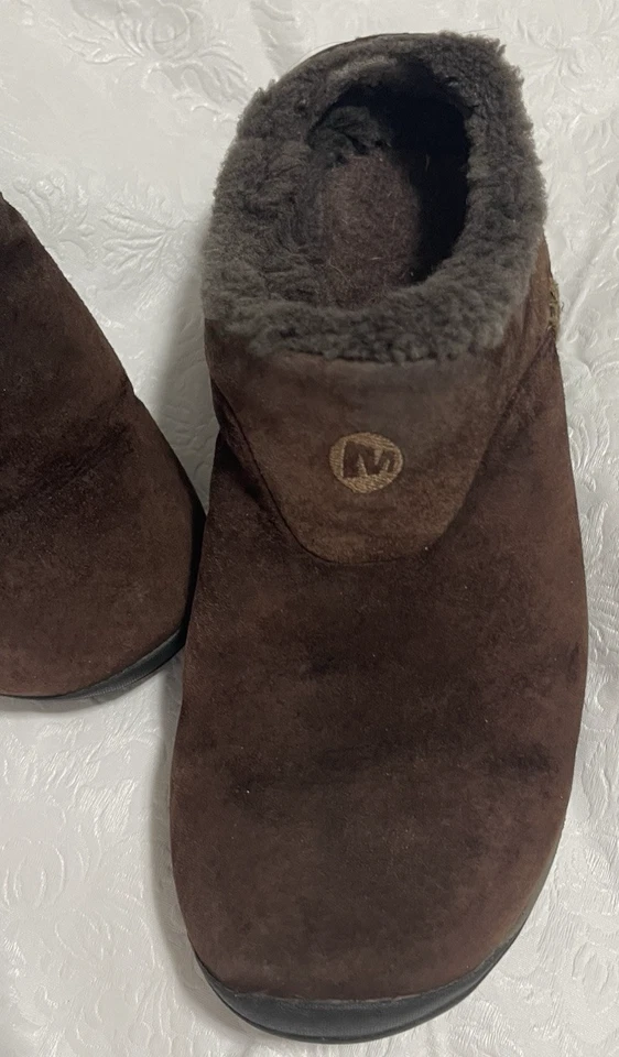 Merrell Encore Ice Bonito Acogedor Cálido Marrón Gamuza Imitación Piel Forrado Cómodo Mules 7.5 Foto 3 de 4