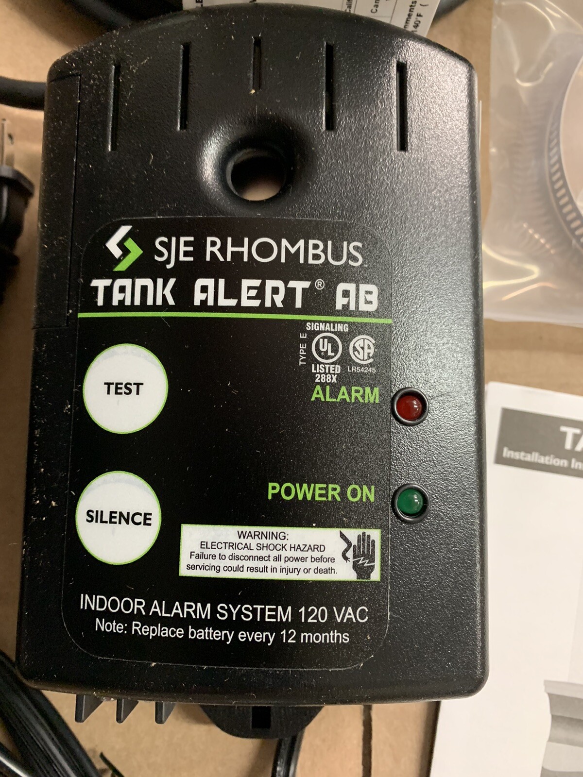 SJERhombus TAAB01H Tank Alert AB High Level Alarm 120v/9v Backup 15