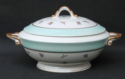 FABRIQUE PAR CHASTAGNER & CIE LIMOGES FRANCE TUREEN FLORAL BLUE GOLD  VGC