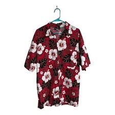 VTG Latitude 32 XL Hawaiian Shirt Red White Hibiscus Flower USA Made