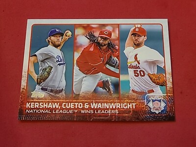 2015 Clayton Kershaw Johnny Cueto Adam Wainwright Topps #85 League Leaders Wins