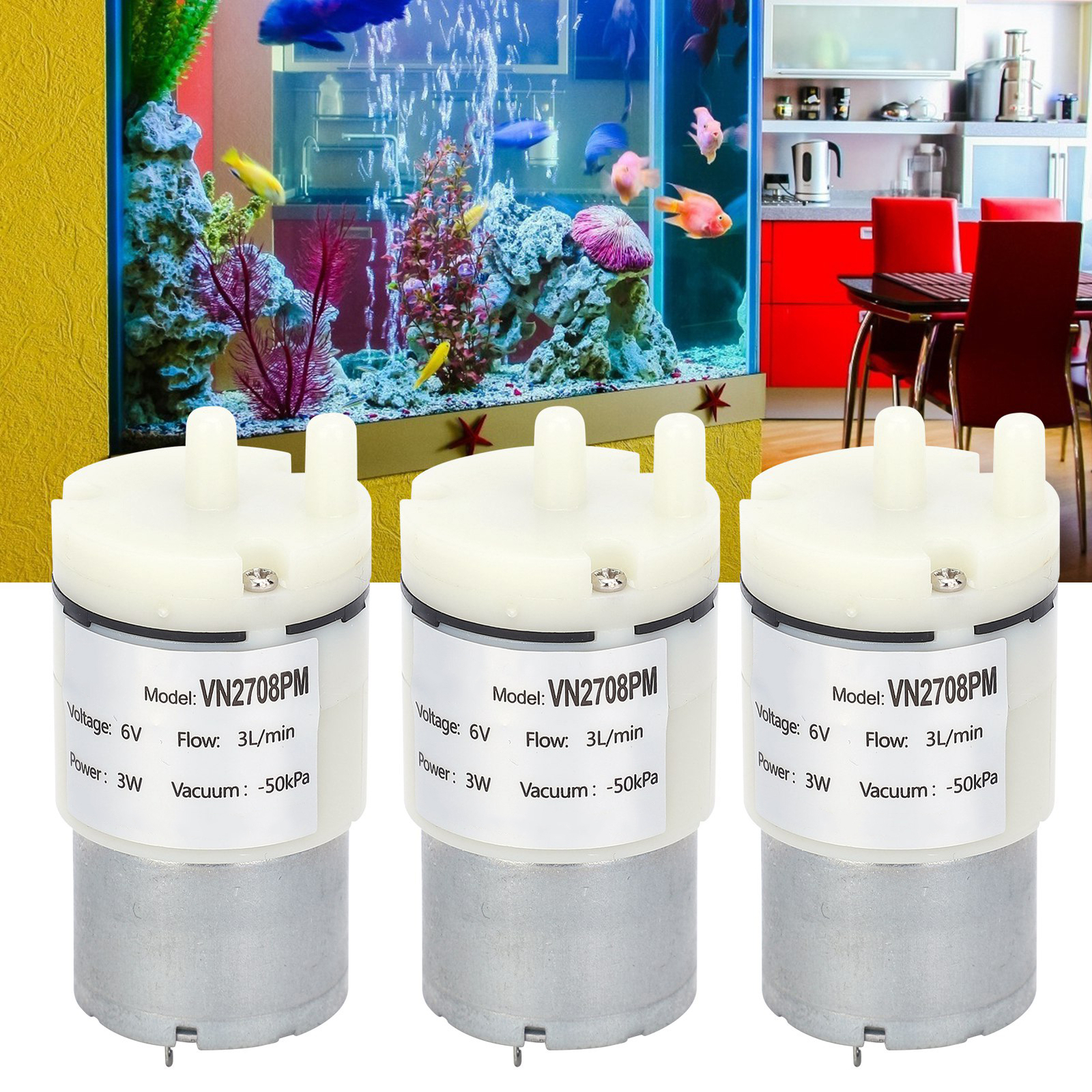 3Pcs Micro Diaphragm Pump Mini Vacuum Water Air Motor for Fish Tank DC 6V