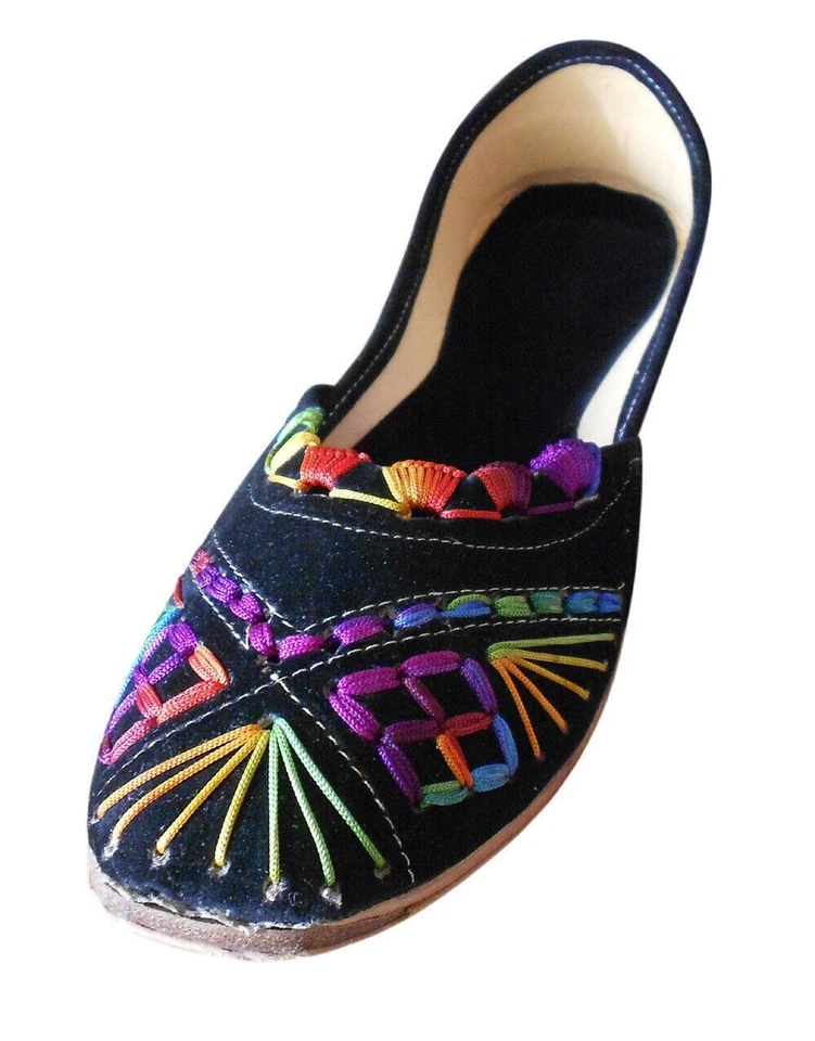 Mujeres Zapatos de Boda Indio Negros Hechos a Mano Jutties Ballet-Planos Mojaries EE. UU. 8 Foto 3 de 4