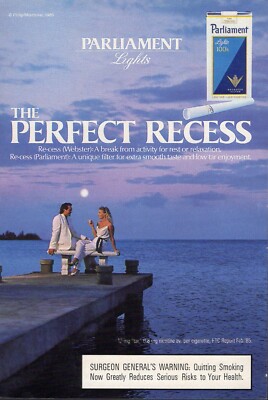 1986 PARLIAMENT CIGARETTE AD ~ SUNSET MOONLIGHT SITTING ON THE DOCK OF THE BAY