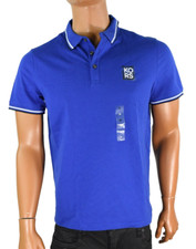 Michael Kors Mens Polo Shirt New M Blue White Stripe Logo Short Sleeves