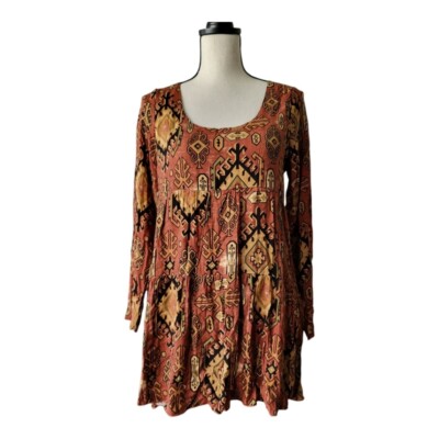 Chaser Bohemian Print Long Sleeve Mini Dress Size S New