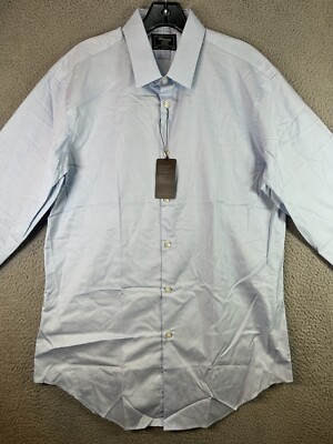 TM Lewin Shirt Men 16.5/34.5 Blue Jermyn St London Easy Iron Geometric Business
