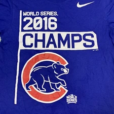 NIKE TEE Chicago Cubs Shirt Mens Small 2016 World Series Cubbie Blue Big C Logo