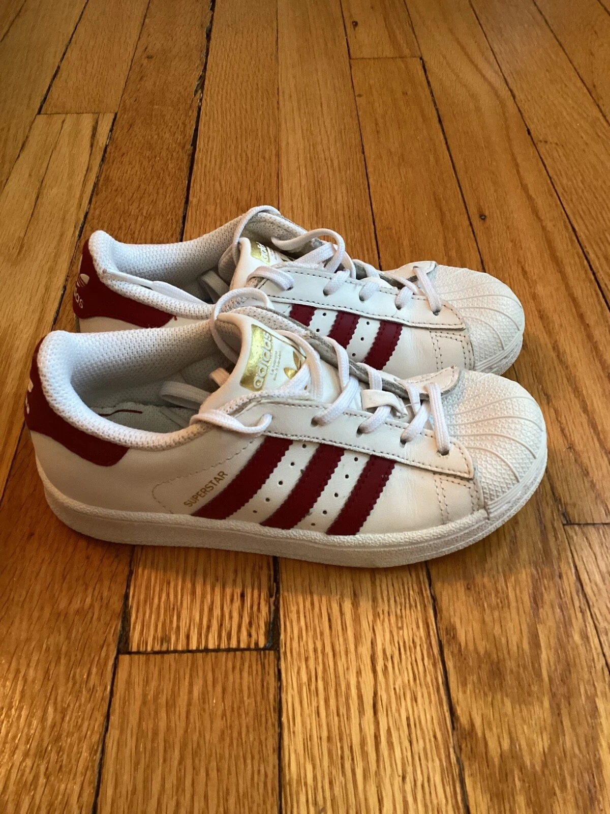 Adidas Superstar J Casual Sneakers Ragazze Scarpe Taglia 12 Pelle Bianca