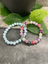 2 PC Handmade Glass Bead Stackable 6  Plus Stretch Bracelet Set New A2116