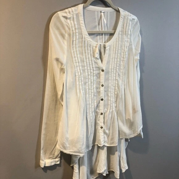 Free People White Pleated Front Extreme High Low Blouse Size XS eBay