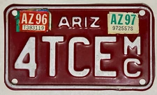 1996-1997 ARIZONA Motorcycle License Plate - AZ #4TCE