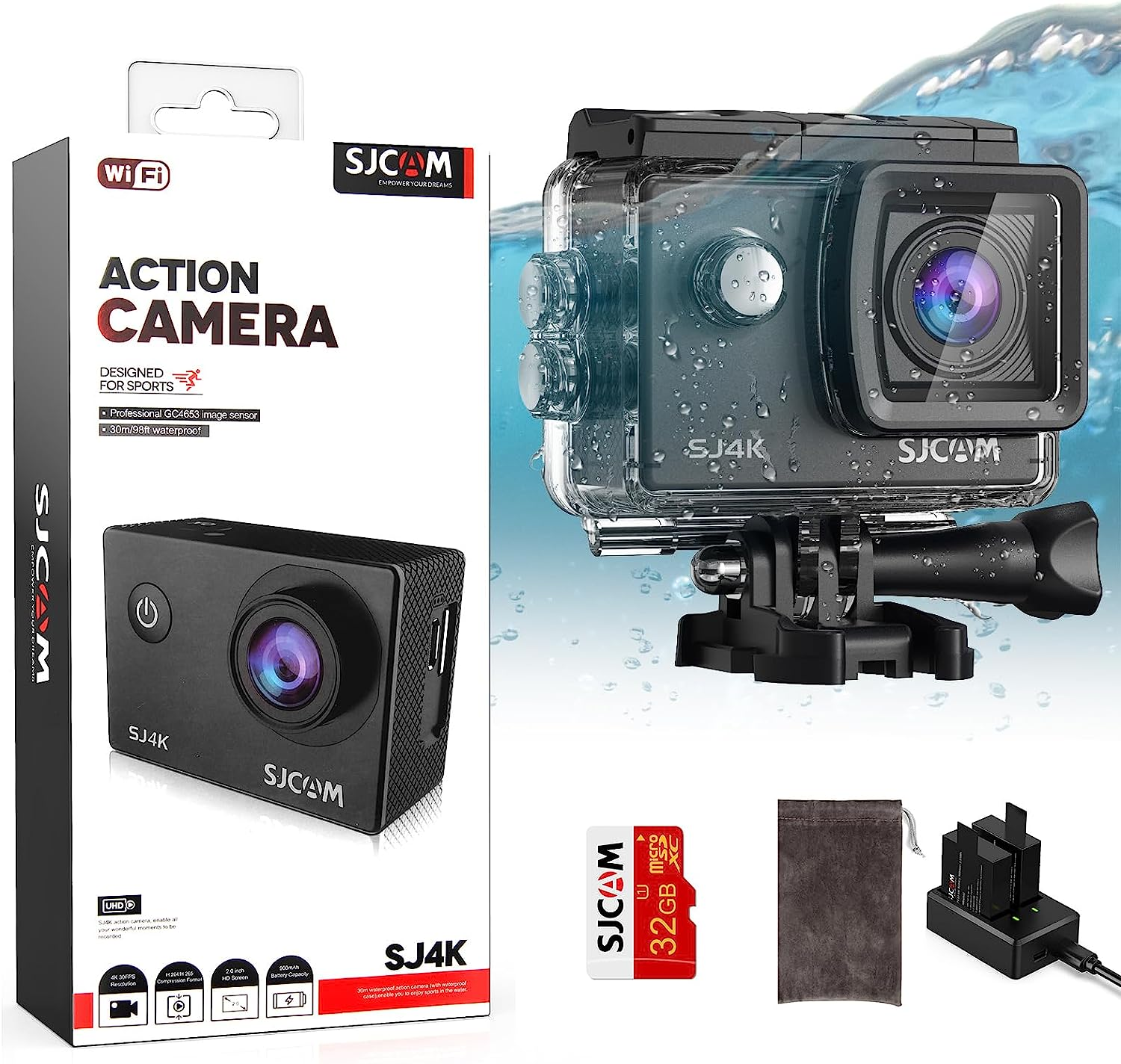 SJ4000 Action Camera 4K30Fps Wifi Camera 40MP UHD Image 170°FOV 5X-image