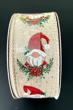New "Celebrate It" Beige & Red Holiday Gnome Wired Ribbon 1 1/2 in. x 30 Ft