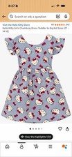 Hello Kitty Girls Chambray A-Line Dress, Ruffle Sleeve, Bow, Cartoon Print