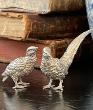 Rare Petite 925 Sterling Silver Figural Pheasant Game Hunt Bird Pair 2.75/1.5”
