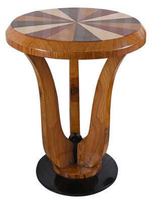 Art Deco Beistelltisch Ø 49 cm   Intarsien & Hochglanz