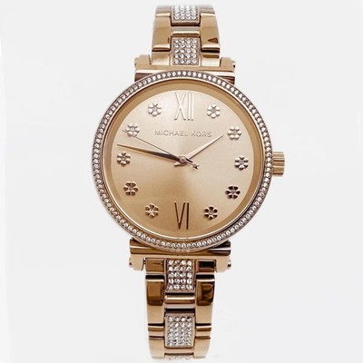 Michael Kors Sofie 36mm PVD Steel Floral Pink Dial Ladies Quartz Watch MK3882
