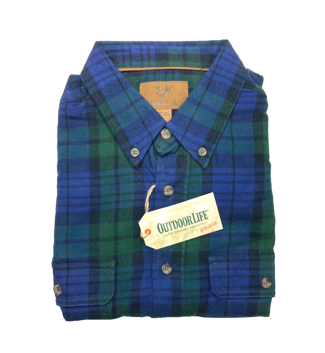 OUTDOOR LIFE GREEN WATCH PLAID FLANNEL SHIRT, MEN'S L, NWT