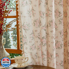 Oyx Pink Floral Curtains For Girls Room 2 Panels Linen Curtains 96 Inch Length