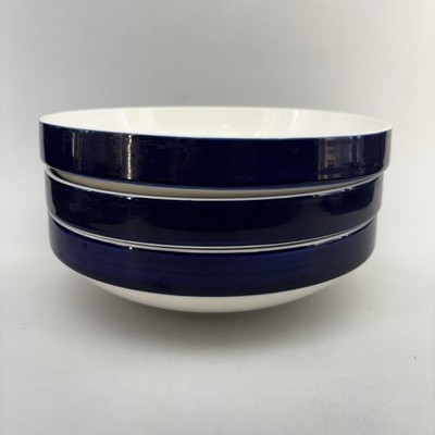Stack up Culinary Arts Set/3 Pasta Soup 8  Bowls Blue Rim Porcelain Stackup Read