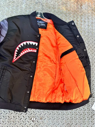 Bape Robert Phillipe Jacket Men's Large Black Sleeve Shark Varsity Bomber Ape image 8