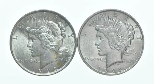 1922 & 1922 Peace Silver Dollar $1 Bullion Collection Lot *193