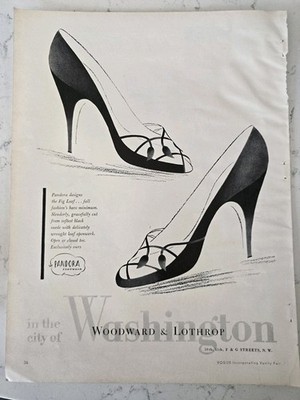 1954 Women's Pandora Fig Leaf Design Shoes Woodward & Lothrop vintage ad