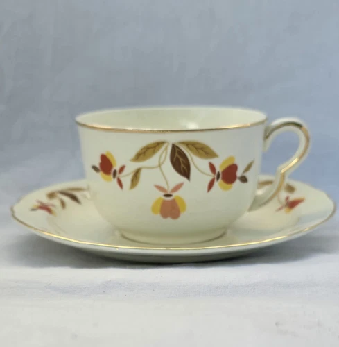 Hall China Jewel Tea Autumn Leaf Ruffled D Cup Tea Coffee and Saucer Set