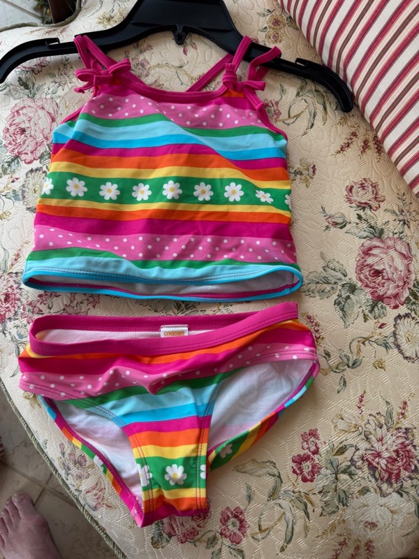 GYMBOREE SWIM SUIT 2-PIECE SIZE 6 PINK BLUE GREEN ORANGE DOTTED FLORAL STRIPED
