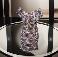 New Lipsy Size 8 Cream Floral Ruched Sweetheart Neck Bodycon Off Shoulder Dress