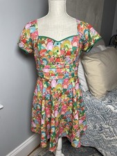 Unique Vintage Frog Print Fit & Flare Dress M Cottagecore Kawaii
