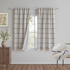 Mysky Home 100 Blackout Navy Blue Plaid Linen Curtains 63 Inches Long