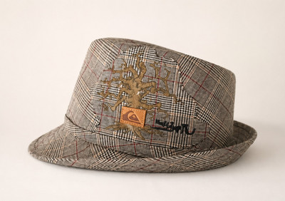 Quicksilver Fedora Hut kariert Grau/Beige/Rot Gr. S Unisex Leichtgewicht