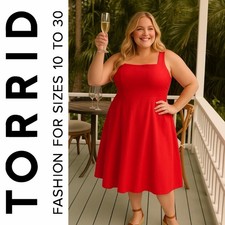 Torrid Belle Isle Red Fit & Flare Tea Length Dress, Size 16, NWT!