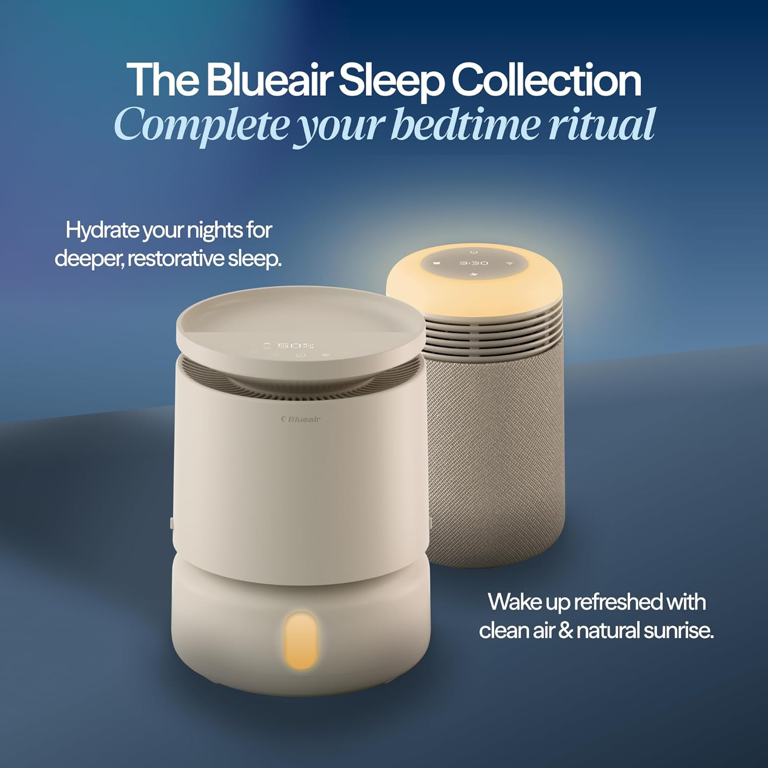 Beige Mini Air Purifier & Sunrise Alarm Clock with App Control