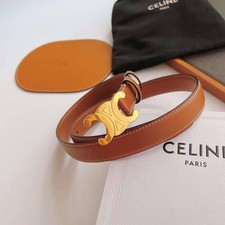 CELINE MEDIUM TRIOMPHE BELT IN NATURAL, BROWN CALFSKIN YELLOWISH BROWN BELT 85